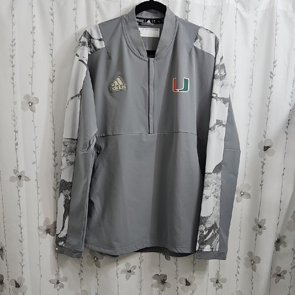 MIAMI HURRICANES ADIDAS LS GREY DRI-FIT JACKET SHIRT SIZE MEDIUM - Picture 1 of 7